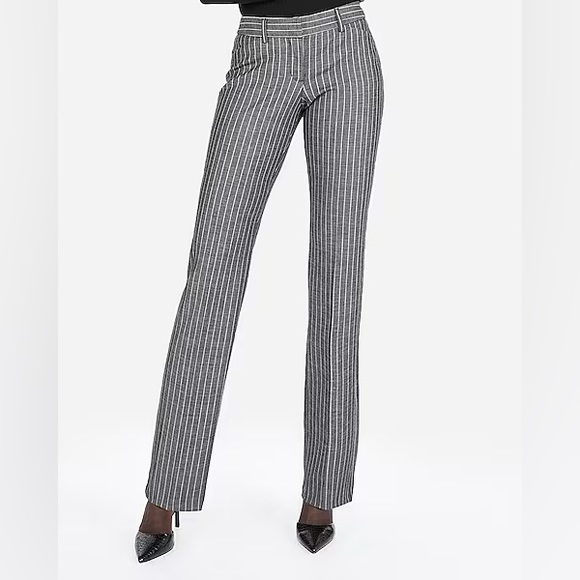 Express Pants - EXPRESS Low Rise Barely Boot Ticking Stripe Editor Pant in Grey/White Size 4S/4P